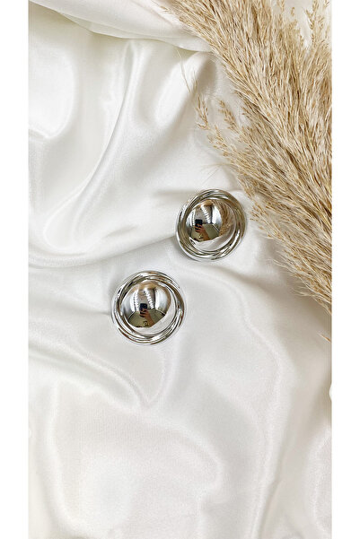 Eylülün Takısı Kadın Gümüş Renk Büyük Boy Yuvarlak Pinterest Küpe