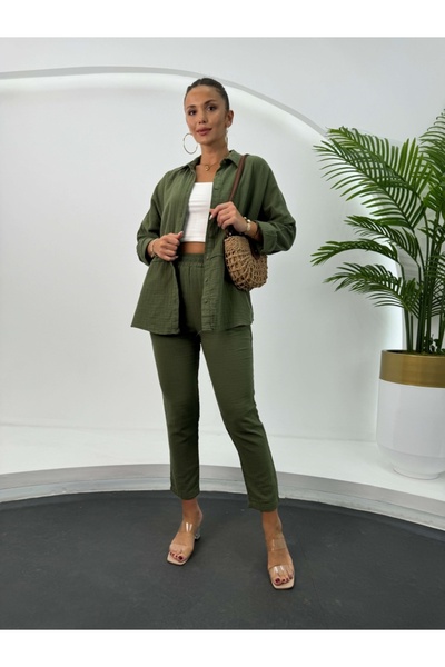 Double Set with Khaki Linen Sewing Detail