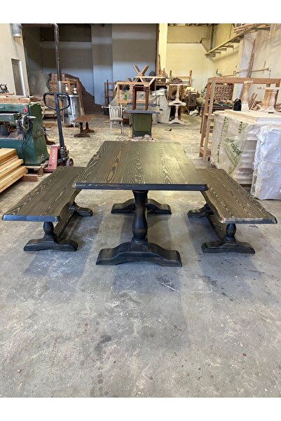 EMEL AHŞAP Masif Doğal Ahşap Aslan Ayaklı Kütük Masa (160*90) Ve Bench (2 ADE...