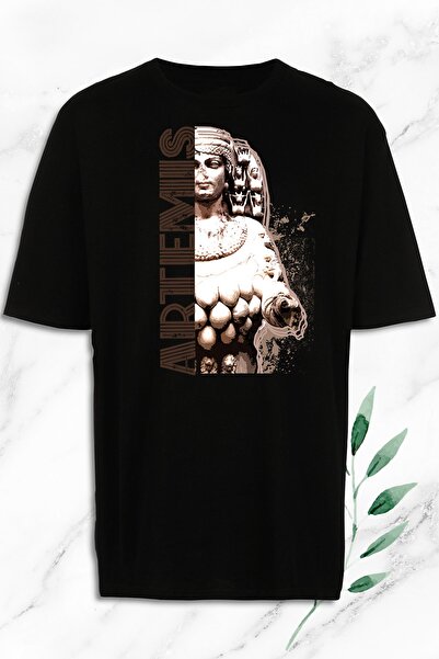 perseusshopping تي شيرت أسود مطبوع عليه الأساطير آلهة أرتميس كبير الحجم