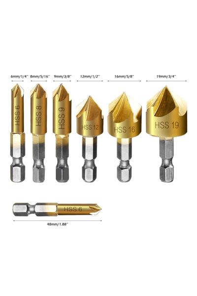 Depolife Hss Pah Havşa Delik Açıcı Matkap Ucu 1/4 Hex Saplı Kesici Takım Pnömatik 6mm-19mm 6 Adet Set