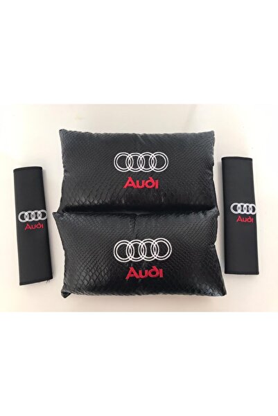 OEM Audi Nakışlı Deri 1 Çift Boyun Yastık Ve 1 Çift Kemer Pedi