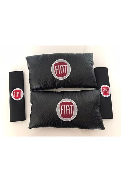OEM Fiat Embroidered Egea Linea Leather 1 Pair Neck Pillow And 1 Pair Belt Pad