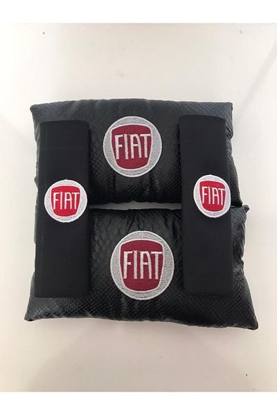 OEM Fiat Embroidered Egea Linea Leather 1 Pair Neck Pillow And 1 Pair Belt Pad