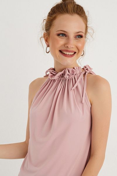 Cool & Sexy Women's Powder Collar Ruffled Sleeveless Blouse BTH01