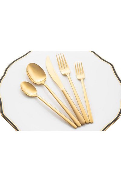 DMR LİFE طقم ملاعق شوكة ذهبية 18 قطعة من Rüya Matte Gold (18 قطعة حلوى).
