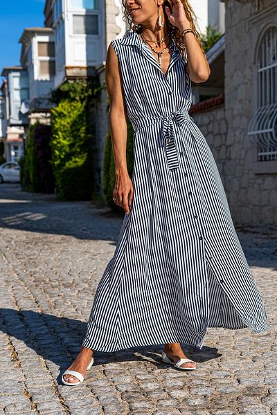 Güneşkızı Women's White Self-Belt Sleeveless Long Shirt Dress GK-BST3143