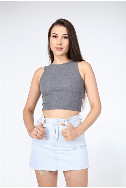AFŞAR MODA Gray Crop Blouse