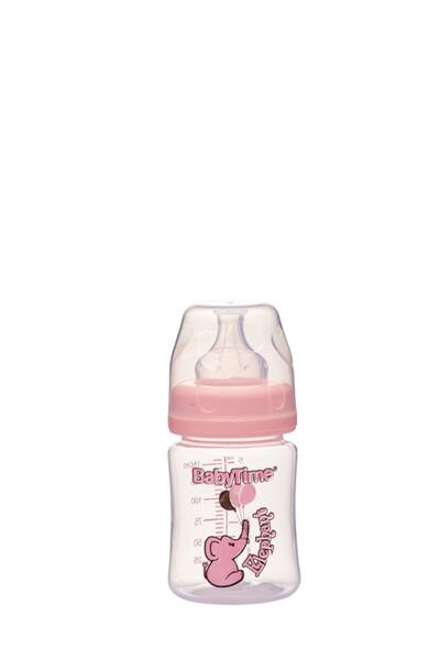 Babytime BT076 زجاجة أطفال PP ذات فم واسع 150 سم مكعب - وردي