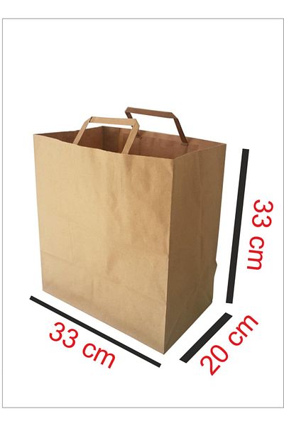 Kraft كيس ورق بيد مسطحة مقاس 33x20x33 (50 قطعة) (كيس ورقي)