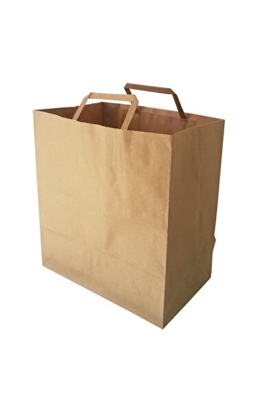 Kraft Flat Saplı Kağıt Çanta 33x20x33 ( 250 Adet ) ( Kağıt Poşet Çanta )