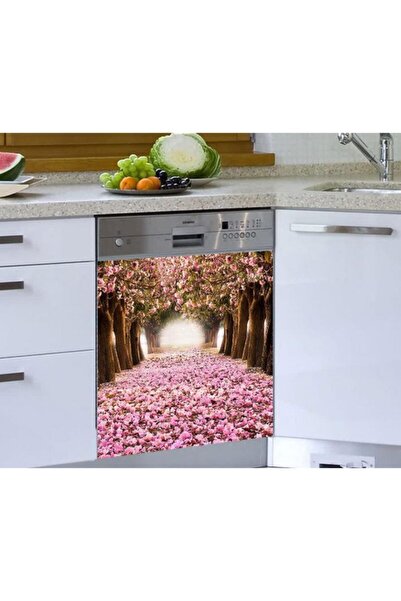 StickerArt Bulaşık Makinesi Sticker Kaplama Beyaz Eşya Kaplama Pembe Yapraklar