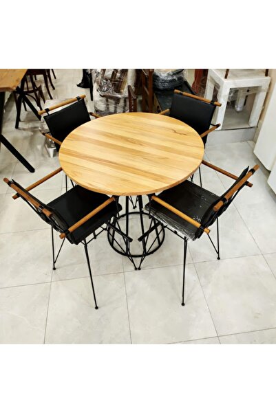 UFUK MOBİLYA Bar Tipi Kütük Masa Metal Tabure