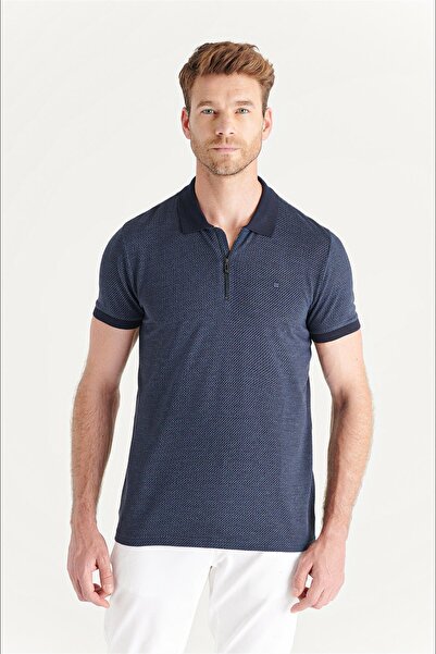 Avva Herren-T-Shirt aus Jacquard mit Polokragen und halbem Reißverschluss, He...