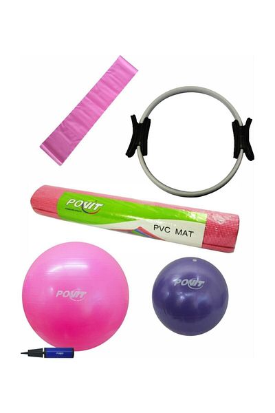 Povit 5-Piece Pilates Set / 0.4 cm Mat + Circle + 65 cm Ball + 25 cm Ball + latex Band