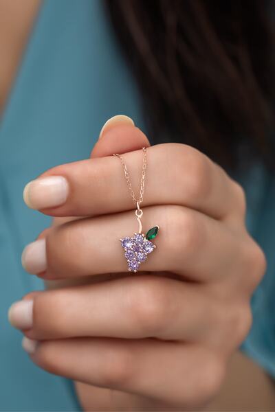 Nereze 925 Ayar Gümüş Mor Üzüm Salkımı Kolye