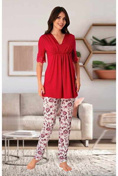 Effortt Ženska trudnička pidžama sa V-izrezom u boji trešnje