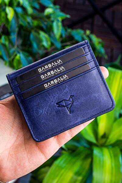 Garbalia Navy Blue Vintage Leather Std Canvas Card Holder Wallet