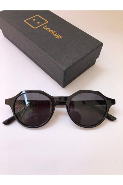 LOOKUP Black Round Black Retro Unisex Sunglasses