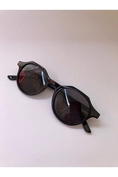 LOOKUP Black Round Black Retro Unisex Sunglasses