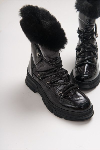 Luvi 23 Schwarze Pelz-Schnürstiefel für Damen
