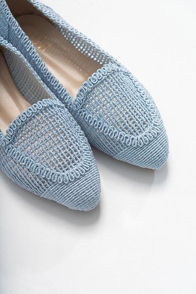 LuviShoes 101 حذاء راقصة باليه نسائي محبوك باللون الأزرق