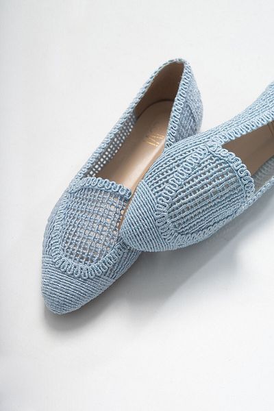 LuviShoes 101 حذاء راقصة باليه نسائي محبوك باللون الأزرق