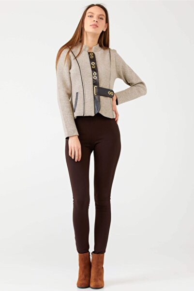 Sementa Jachetă de damă din lână cu detalii din piele artificială - nurcă - maro