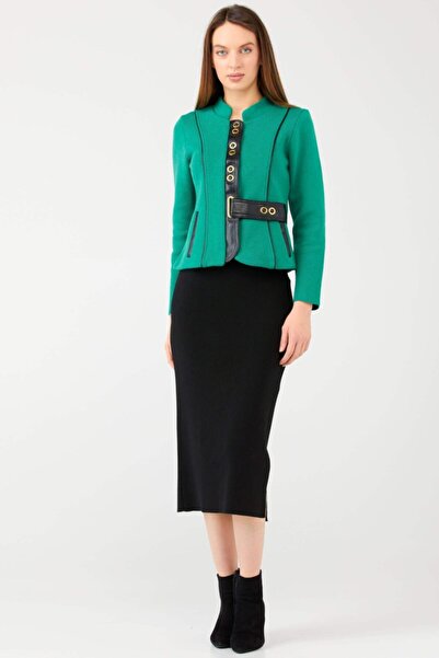 Sementa Jachetă tricotată de damă din lână cu detalii din piele artificială -...