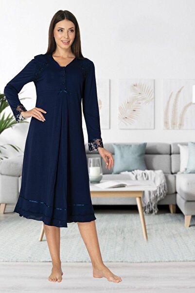 Pijamadam Cămașă de noapte de maternitate și maternitate din dantelă bleumarin