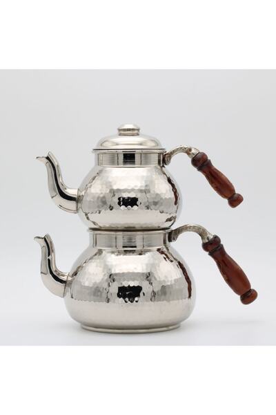 Murat Bakırcılık El Dövmesi Büyük Boy Geniş Taban Lüks Bakır Çaydanlık Takımı