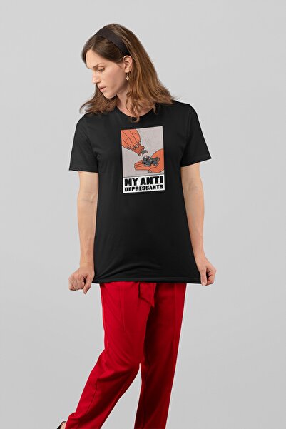 ErTaPassage Negru Anti Depresiv cu imprimeu Femei tricou - T8569109