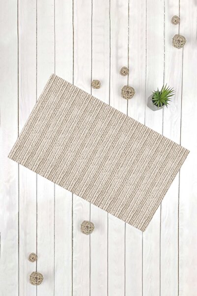 Evsebu Modern Desen Sütlü Kahve Beyaz Çok Amaçlı Banyo Paspası