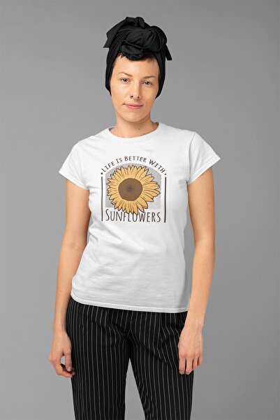 ErTaPassage Floare de soare albă cu imprimeu Femeie tricou - T638119