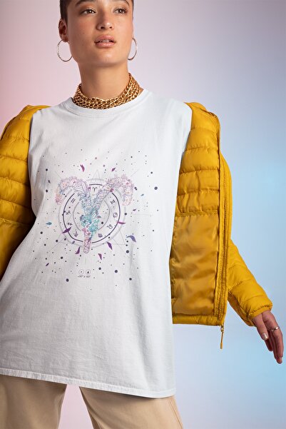 ErTaPassage Alb supradimensionat tricou - Aries cu imprimeu , Femeie, T229351