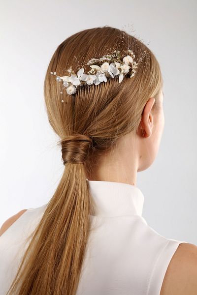 Eva Flore White Comb Hair Clip, Dried Floral Bridal & Wedding Hair Comb Clip