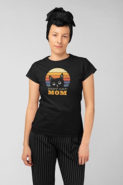 ErTaPassage Μαύρο γυναικείο μπλουζάκι Mother Cat με τύπωμα - T6326085