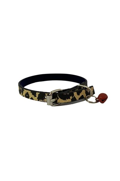 Elite Leopard Patterned Leather Cat Collar with Bell