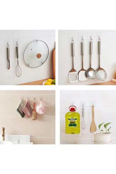 SARFEX Self Adhesive Transparent Hanger 10 Pieces Kitchen Bathroom Practical