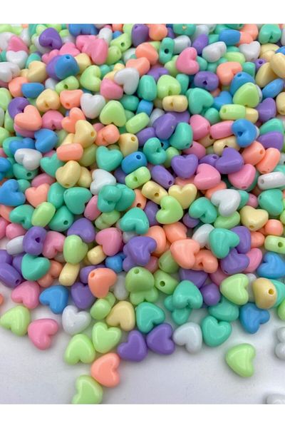 Hedef Bijuteri 25gr 10mm Pastel Mixed Color Plastic Heart Model Beads, Jewelry Making Beads (25gr,~60 Pieces)