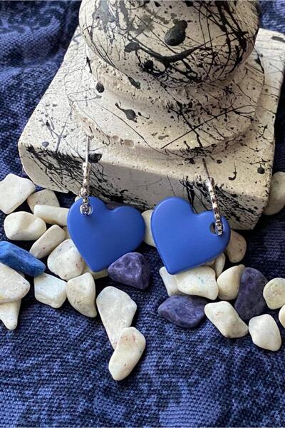 Leerybee Matte Indigo Blue Color Antiallergic Heart Earrings