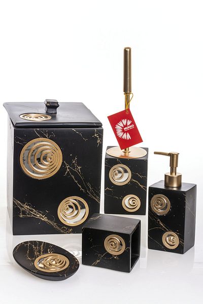 MUKKO HOME Σετ μπάνιου Spiral Mirror Black & Gold Polyester 5 τεμαχίων
