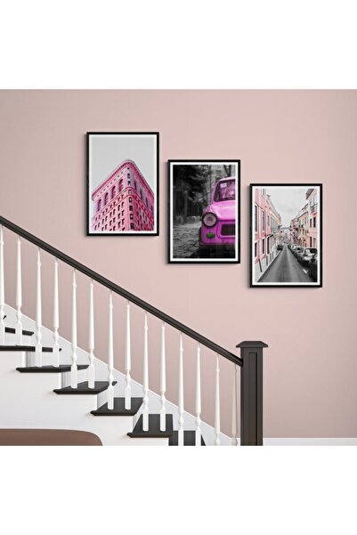 Tek Tasarım طقم لوحة خشبية مؤطرة بينك سيتي 3 قطع