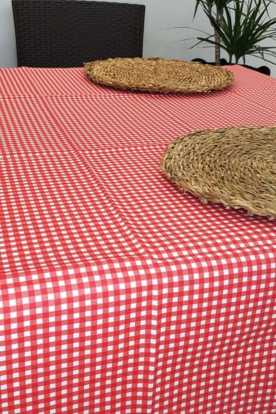 DecoKır Red and White Petite Checked Care-Free Cotton Fabric Tablecloth 120x170