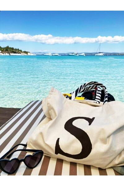SADE SO SIMPLE Kişiye Özel Baskılı S Harf Canvas Tote Bez Çanta