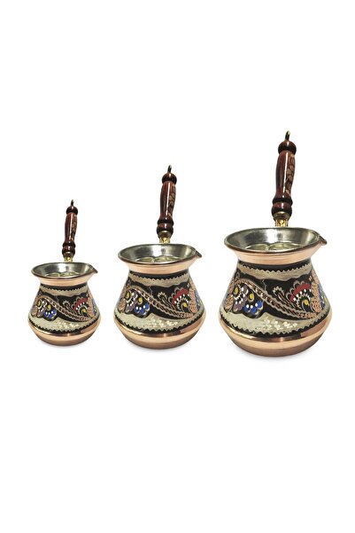 Genel Markalar 3'lü Bakır Cezve Takımı Özel Erzincan Işlemeli