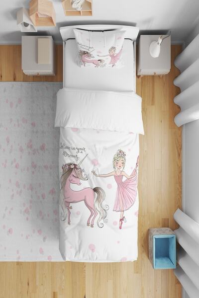 CİCİ ODAM Unicorn Horse And Ballet Princess Child Baby Room Duvet Cover Set