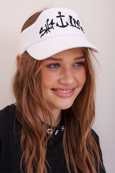 Trend Alaçatı Stili Women's White Text Embroidered Tennis Hat ALC-A2296