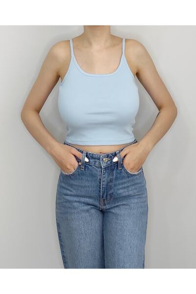 Bomenti Life Women's Blue Ribbed Crop T-Shirt