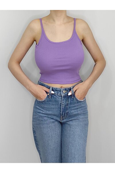 Bomenti Life Kadın Lila Fitilli Askılı Crop Tişört
